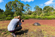 Andrea an der roten Lagune, Santa Cruz, Galapagos Inseln