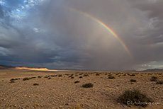 Regenbogen über der kargen Landschaft