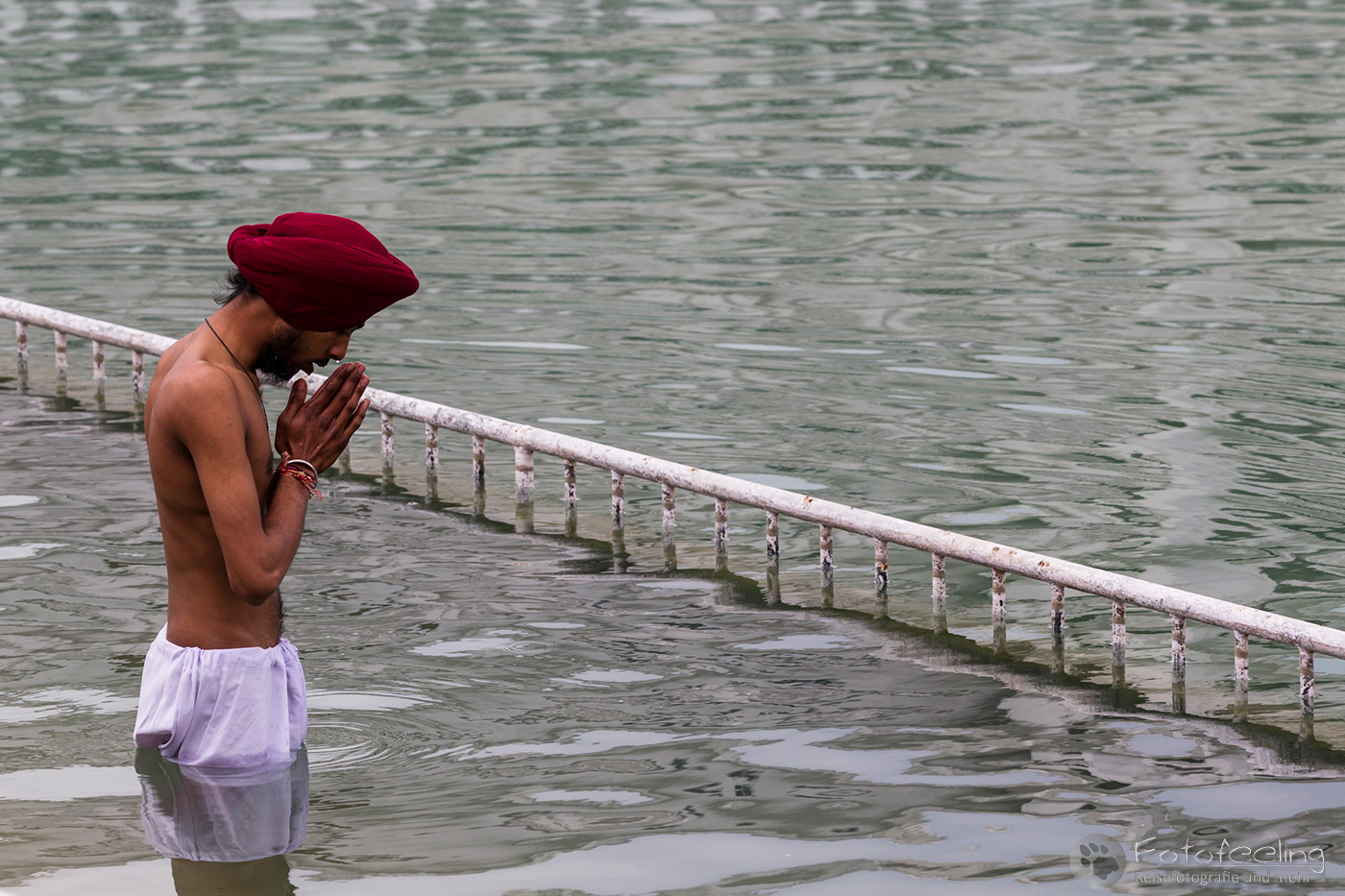Junger Sikh betet im "Amrit Sarovar" Pool