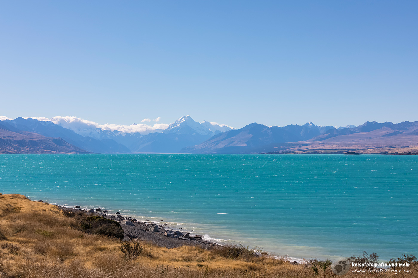 Lake Pukaki und Südalpen (Neuseeländischen Alpen) mit Aoraki/Mount Cook