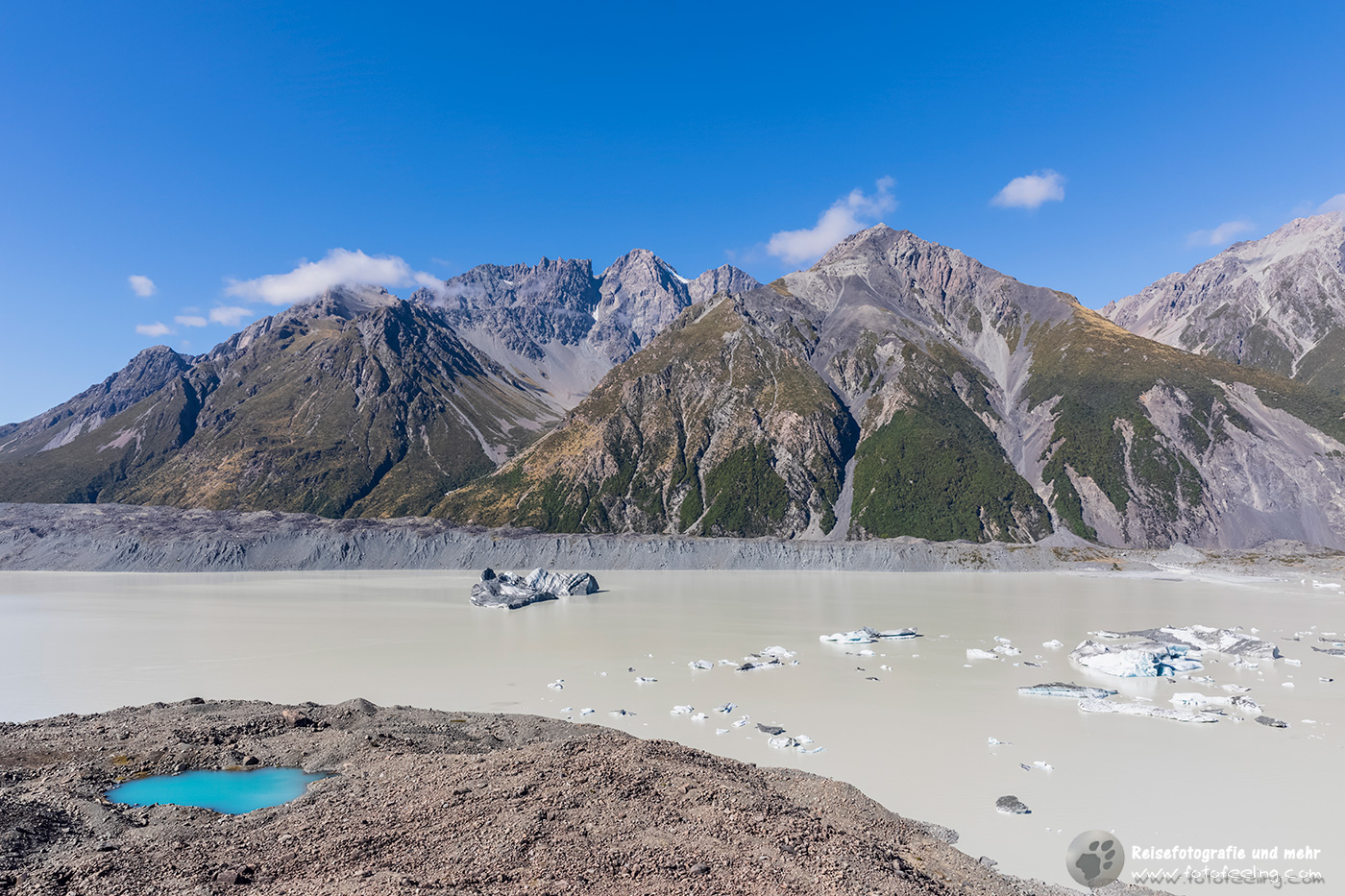 Tasman Lake mit Eisbergen