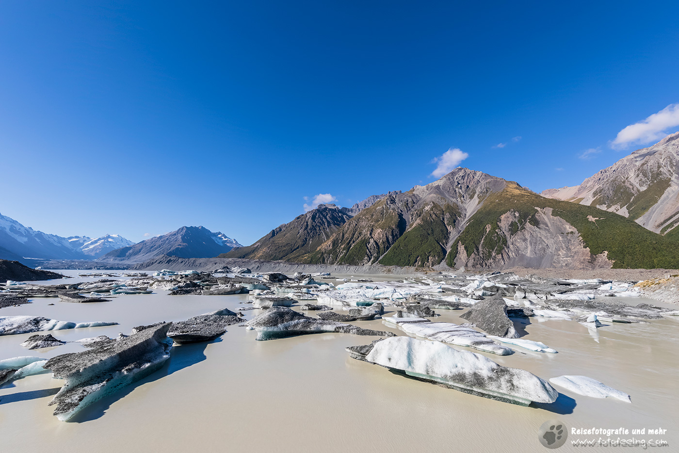 Tasman Lake mit Eisbergen