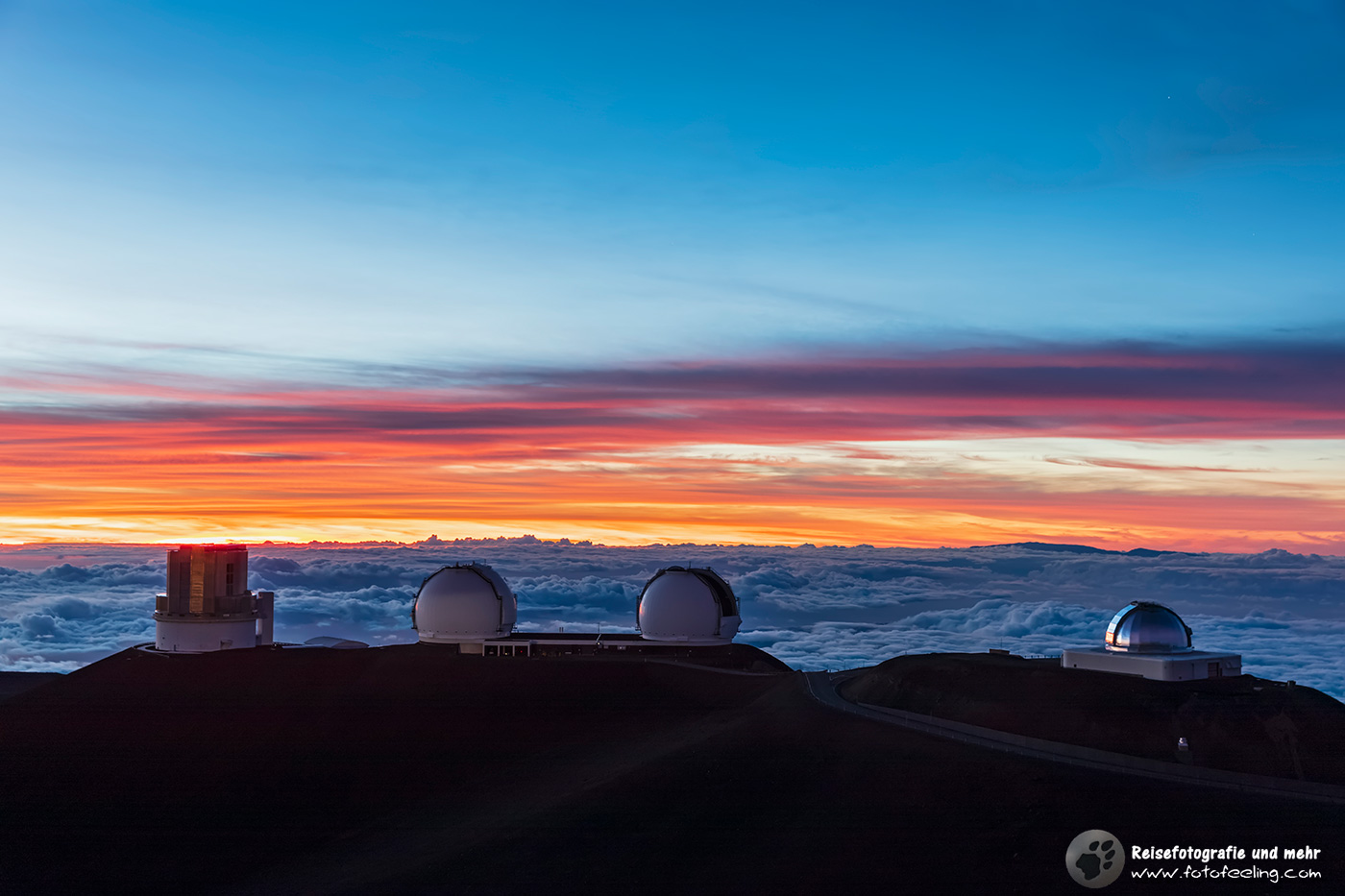 Subaru Telescope,  Keck-Observatorium und NASA Infrared Telescope Facility, Sonnenuntergang