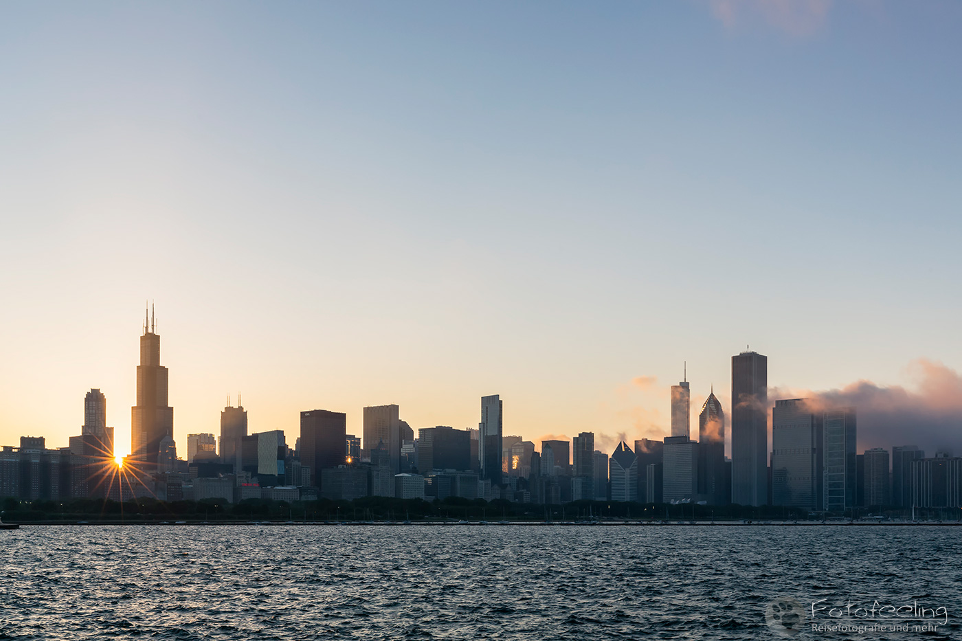 Skyline mit Willis Tower, Sonnenuntergang