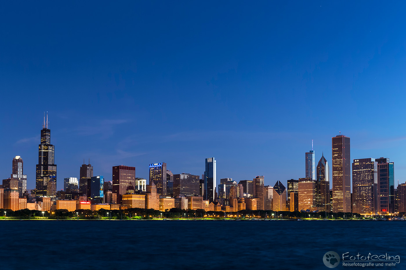 Skyline von Chicago, blaue Stunde