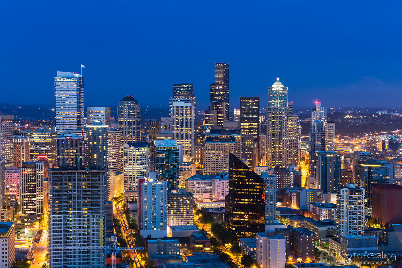 Seattle Skyline, blaue Stunde