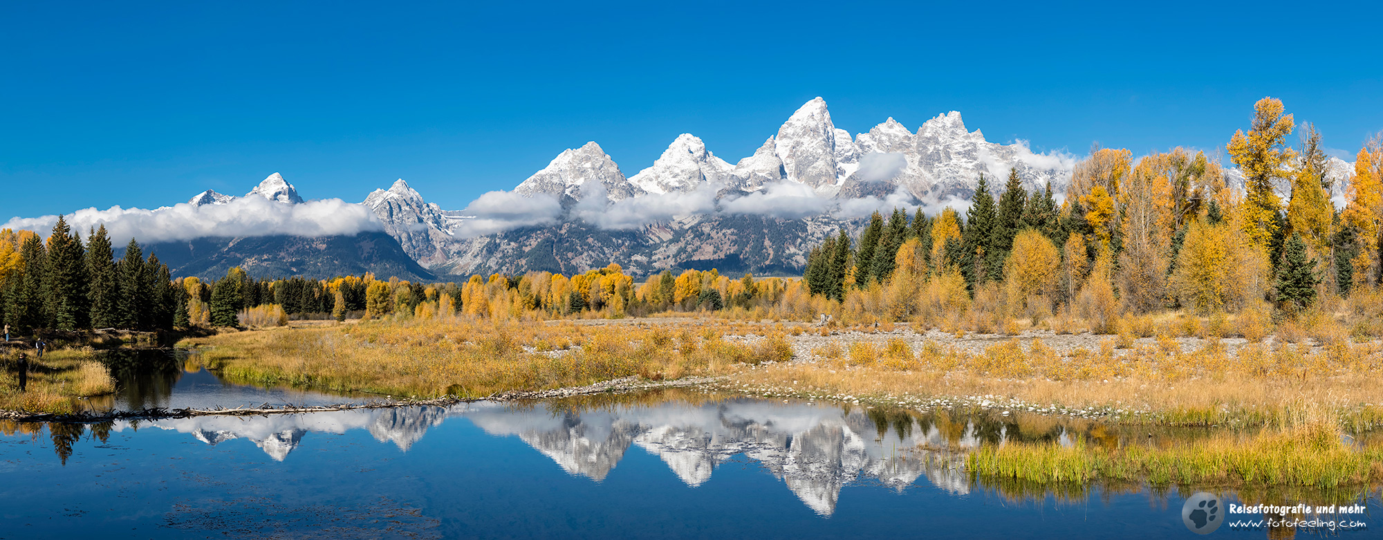 Schwabacher Landing mit Cathedral Group am Snake River