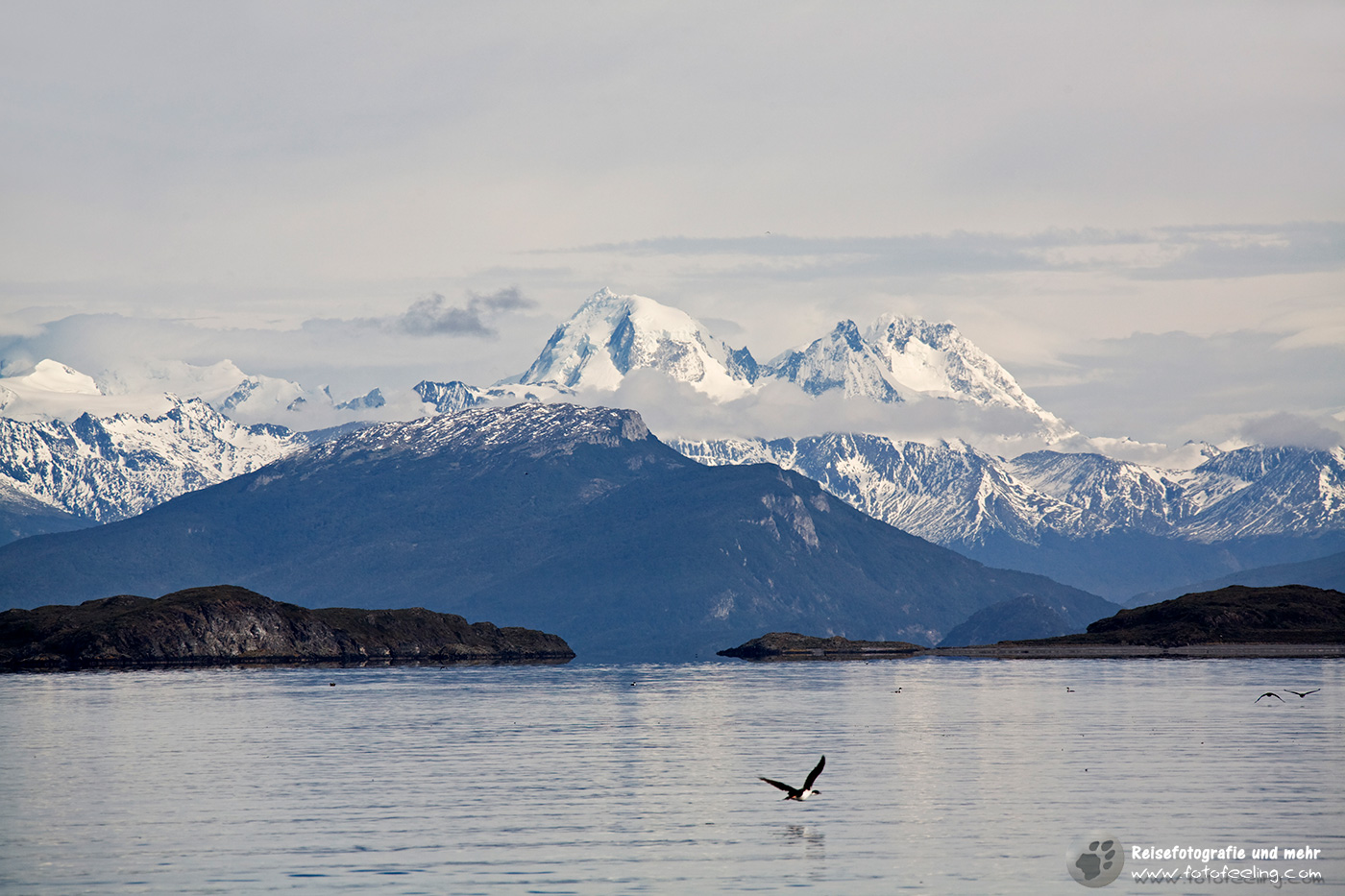 Blick auf die Berge der Anden, Beagle Kana