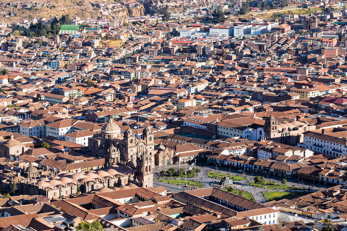 Aussicht von der Cristo Blanco Statue auf Cusco mit der Plaza de Armas