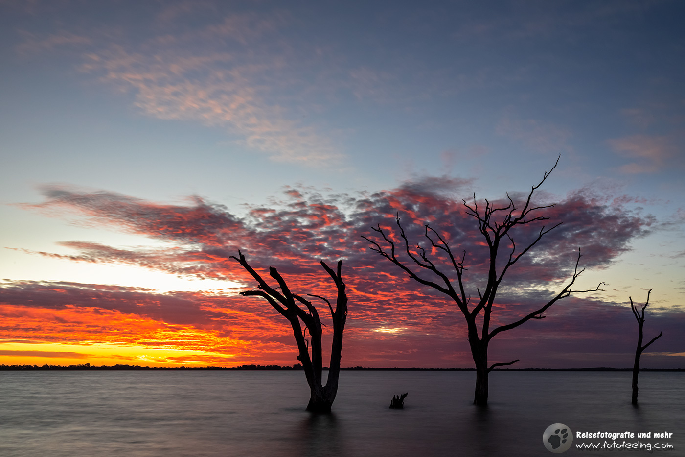 Sonnenuntergang am Lake Bonney , Riverland, South Australia, Australien