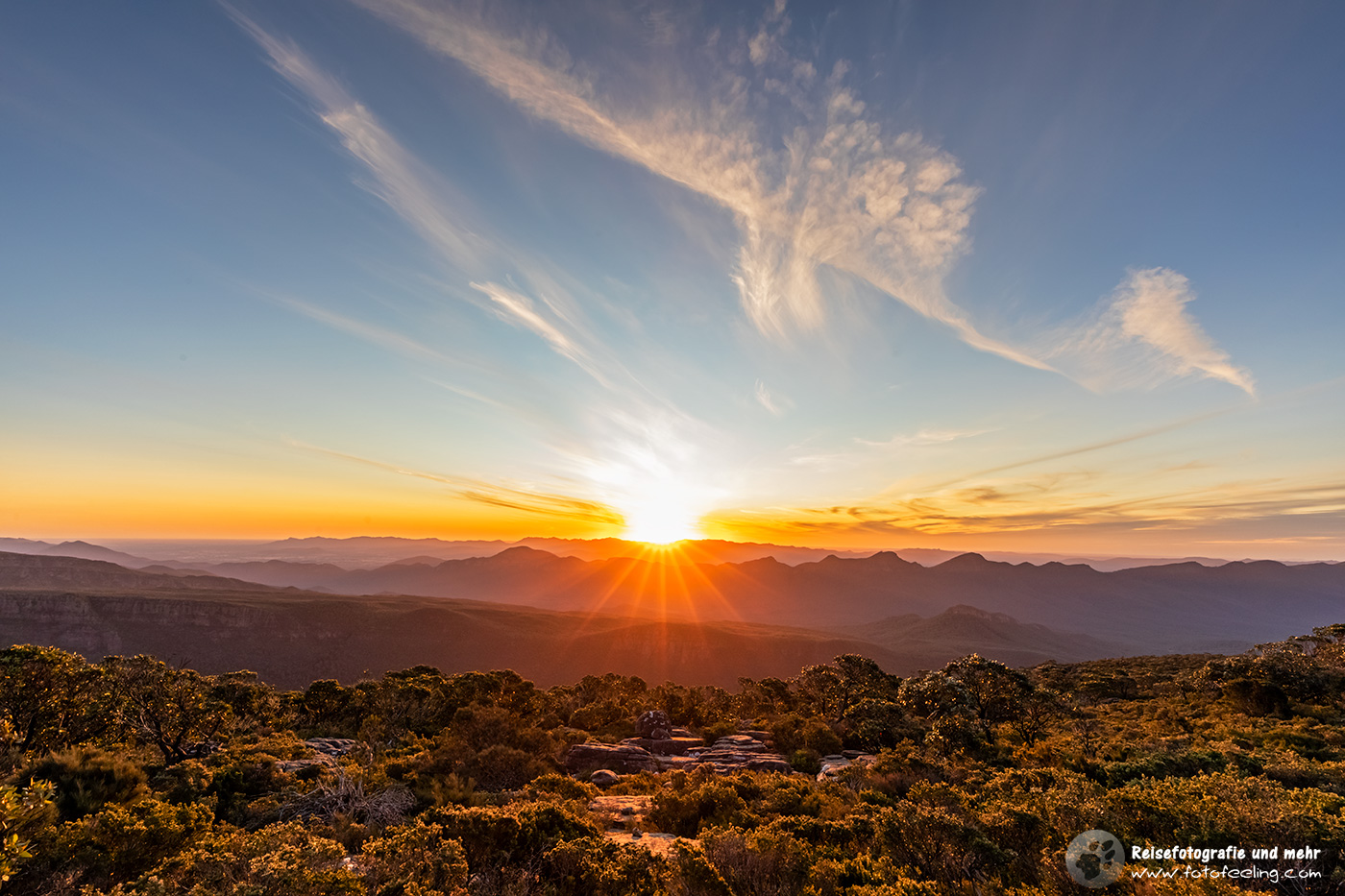 Sonnenuntergang am Mount William, Grampians Nationalpark, Victoria, Australien