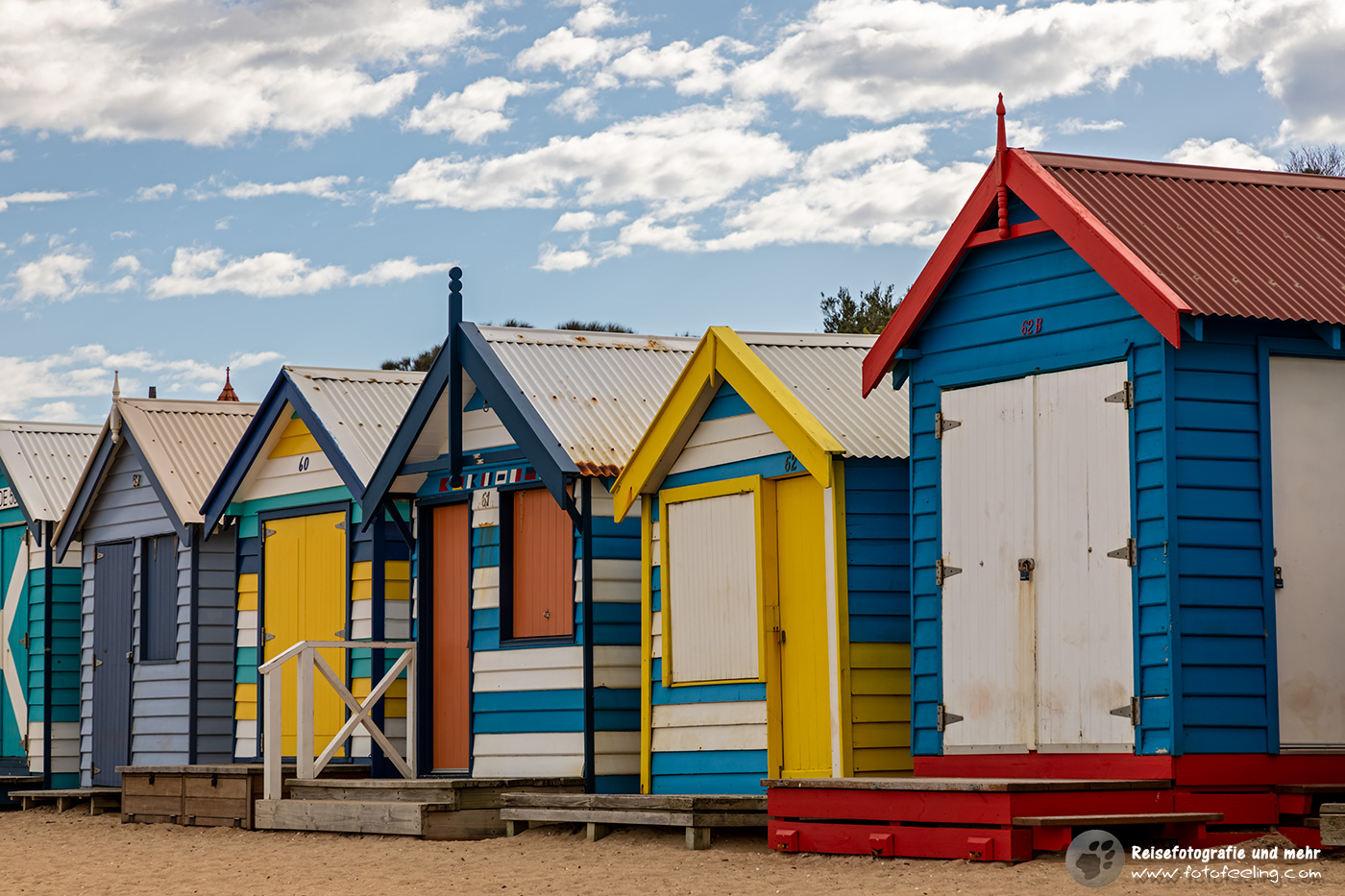 Brighton Bathing Boxes am Brighton Beach, Melbourne, Victoria, Australien