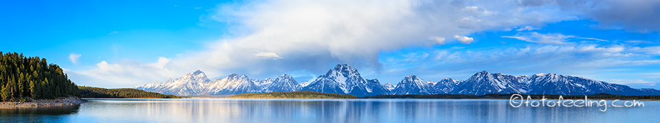 Jackson Lake mit Teton Range und Mount Moran, Grand Teton Nationalpark, Wyoming, Amerika